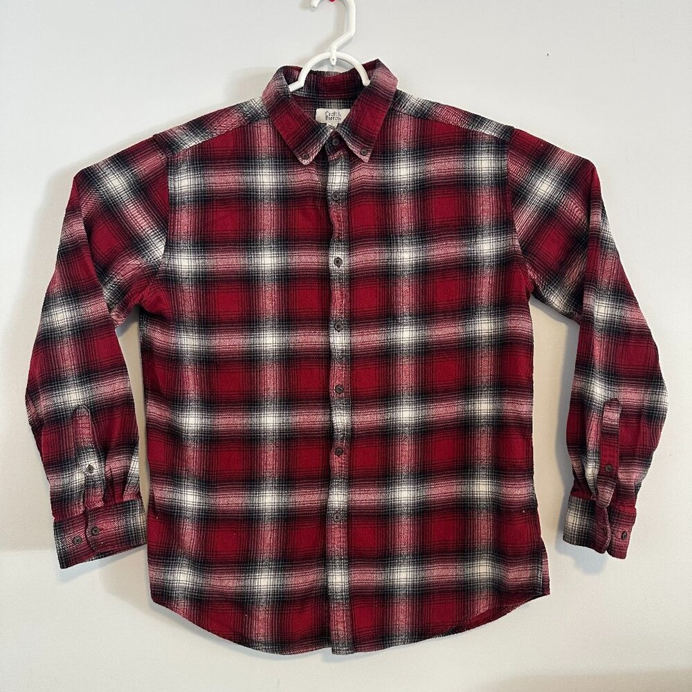 Croft & Barrow Casual Button Down Mens Large Red Plaid Rugged Flannel Shirt